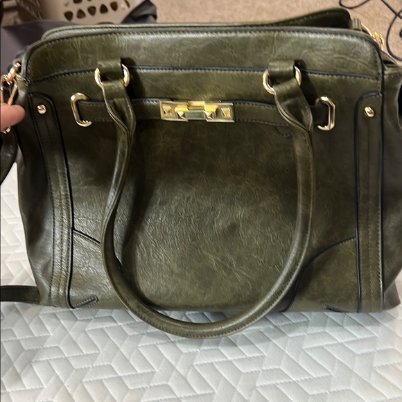 Unlisted Green Shoulder Bag with Suede Texture and Gold Hardware - Picture 2 of 3